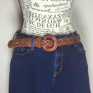 Brown plaited genuine leather belt Fossil size L 40” long western country
